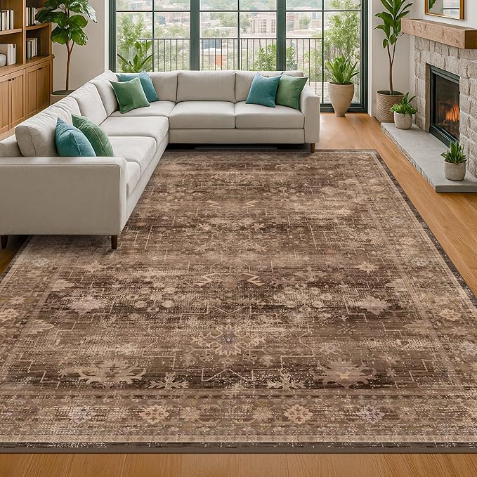 Brown Rug for Living Room 10x12 by HazoHaus