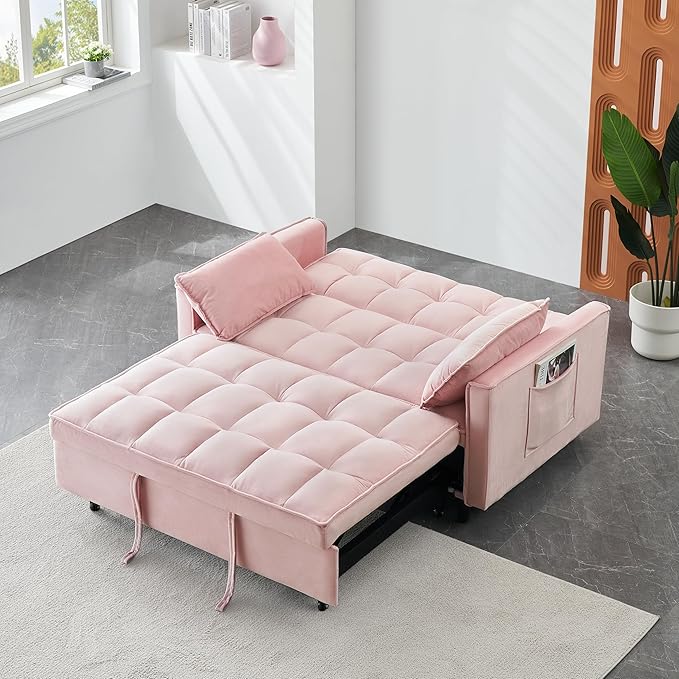 Ball & Cast Convertible Sofa Bed, Loveseat Sleeper Sofa W/Pull-Out Bed&2 Pillows by BallCast