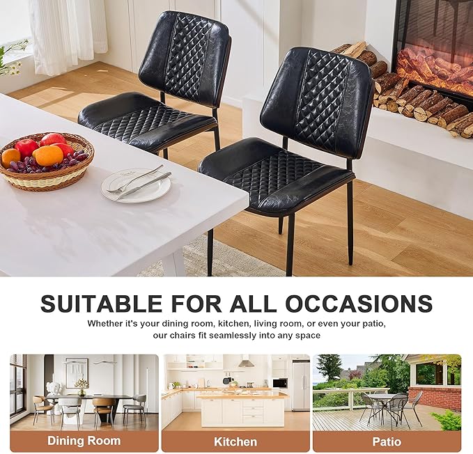 Dining Chairs Set of 2, Upholstered PU Leather Armless Chair, Mid Century - Image 6