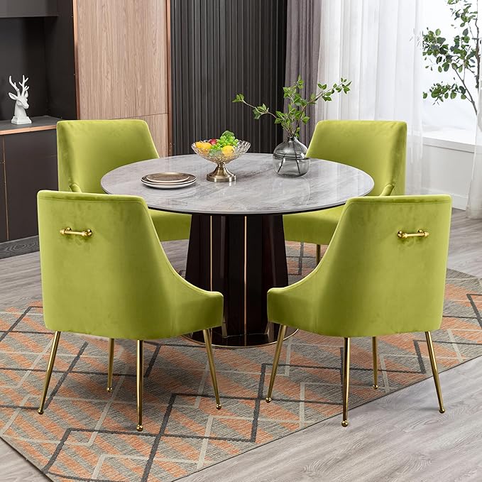 Modern Velvet Dining Chairs Set of 2, Contemporary Upholstered Furniture - Image 4