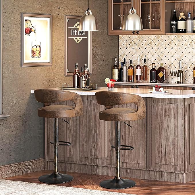 VECELO Bar Stools Set of 4 Adjustable Swivel Modern Pu Leather Barstools - Image 2