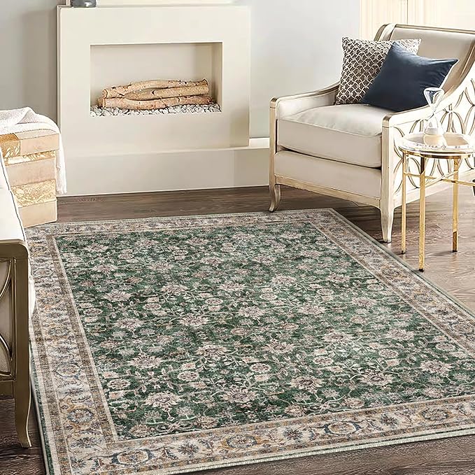 Washable Area Rug 4'x6' Vintage Traditional Floor Cover Foldable Thin Rugs by CHAMPLANT