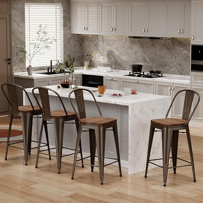 Changjie Furniture 30 Inches Metal Barstools Set of 4 Counter Height Bar Stools - Image 6
