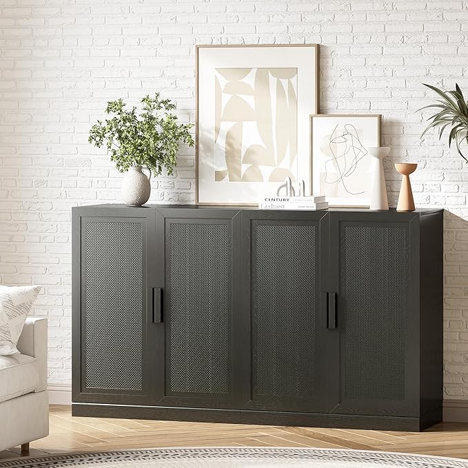 Buffet Cabinet, 4-Doors Sideboard Cabinet by Casaphoria