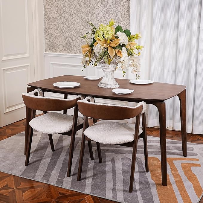 CONSDAN Dining Table for 4-6, Table Only, Walnut Veneer Top, Solid Wood Frame - Image 2