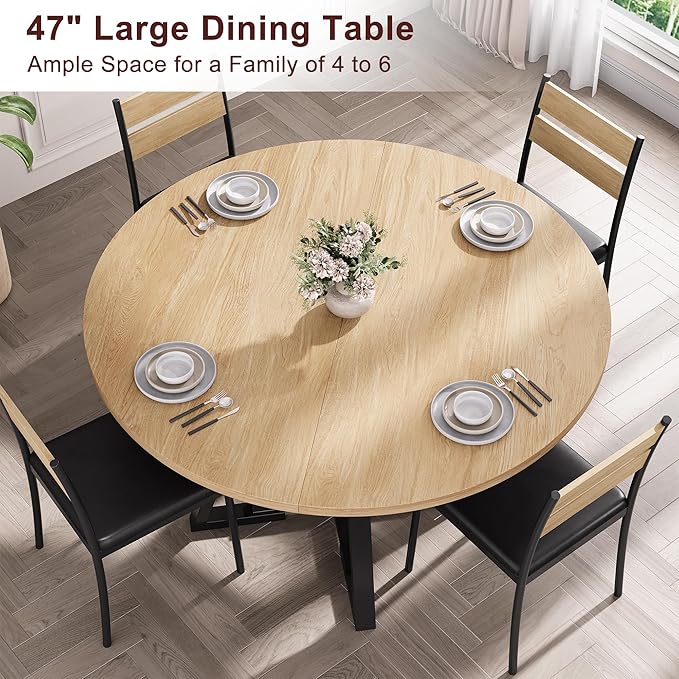 47'' Round Dining Table for 4, Kitchen Dining Room Circle Dinner Pedestal Table - Image 5