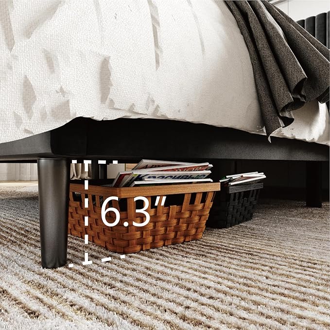 Full Size Bed Frame with Velvet Upholstered Headboard, Platform Bed with Strong - Image 6