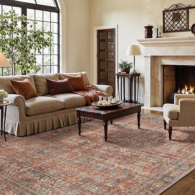 GENIMO 10x14 Area Rugs for Living Room, Machine Washable Non Slip Vintage Rugs by GENIMO