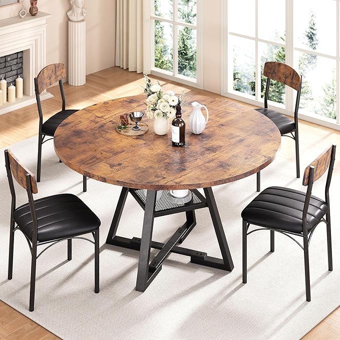 Round Dining Table Set for 4, Kitchen Table and Chairs for 4, Circle Table - Image 2
