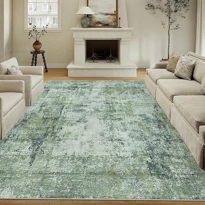 9x12 Area Rug Dark Green Modern Neutral Abstract Living Room Bedroom Indoor - Image 3