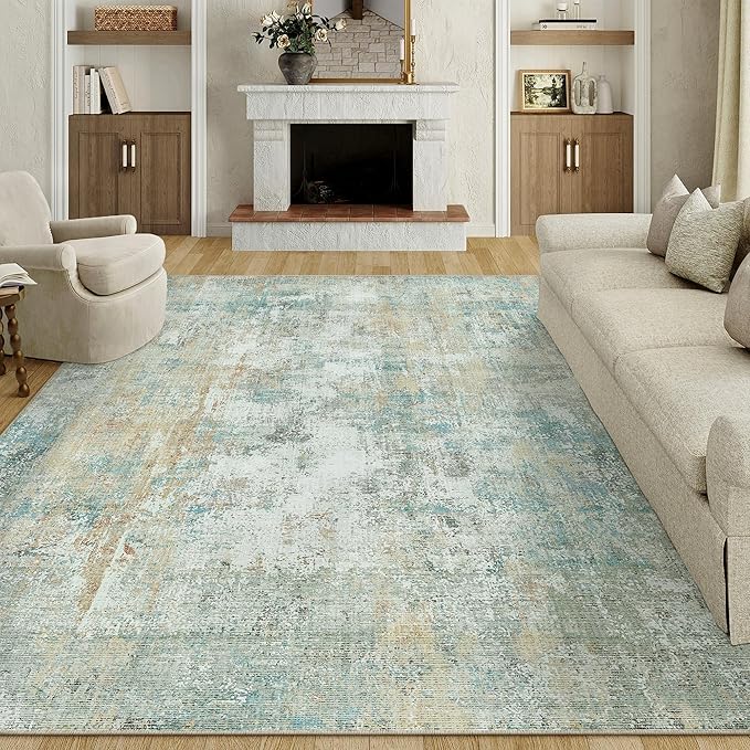 9x12 Area Rug Teal Beige Modern Neutral Abstract Living Room Bedroom Indoor - Image 5