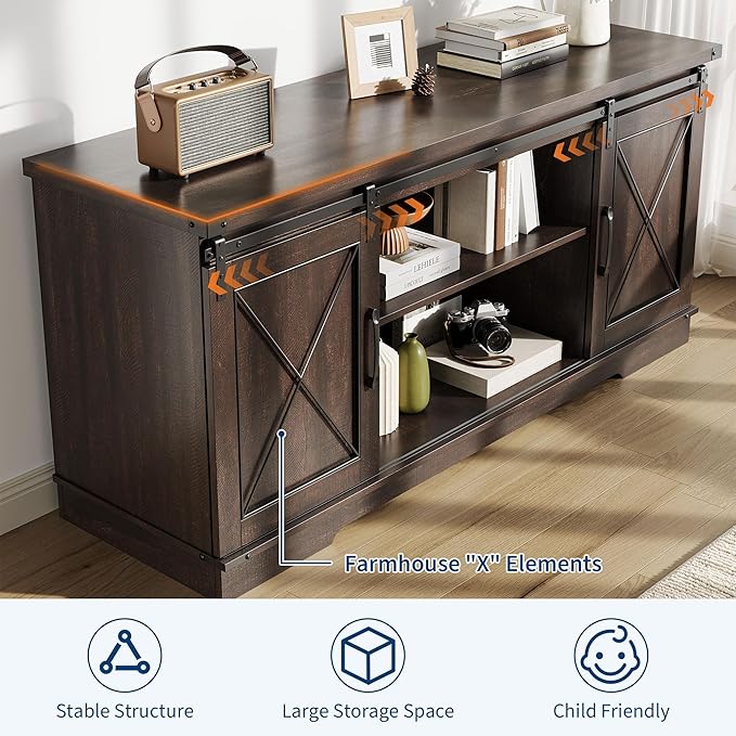 GarveeHome Farmhouse TV Stand for TV up to 65 Inches and Entertainment Center - Image 3