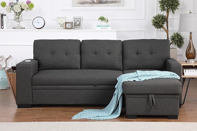 Ball & Cast L-Shape Reversible Sectional Sleeper Sofa Bed 4 in 1 Pull Out Couch - Image 3