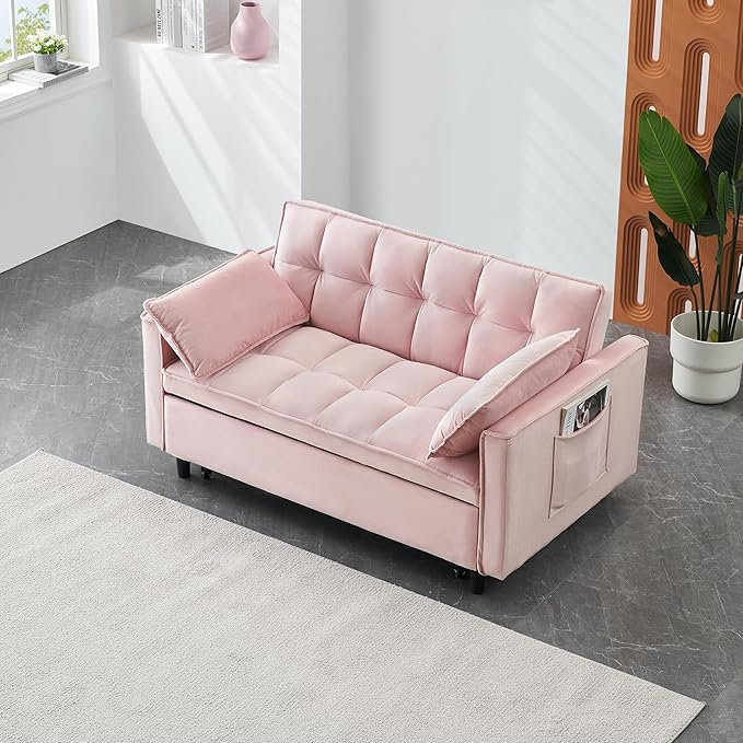 Ball & Cast Convertible Sofa Bed, Loveseat Sleeper Sofa W/Pull-Out Bed&2 Pillows - Image 4