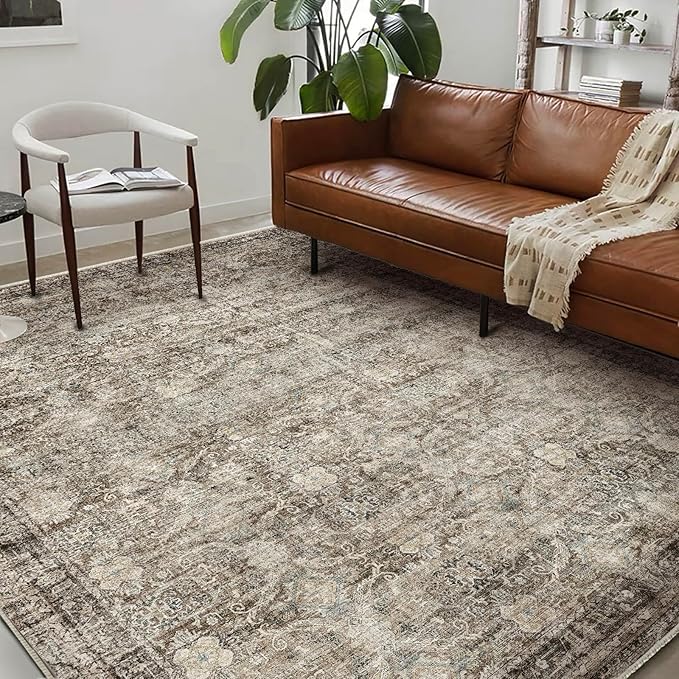 Washable Area Rug 8'x10' Retro Boho Design Non-Shedding Non-Slip Easy Care Ideal - Image 2