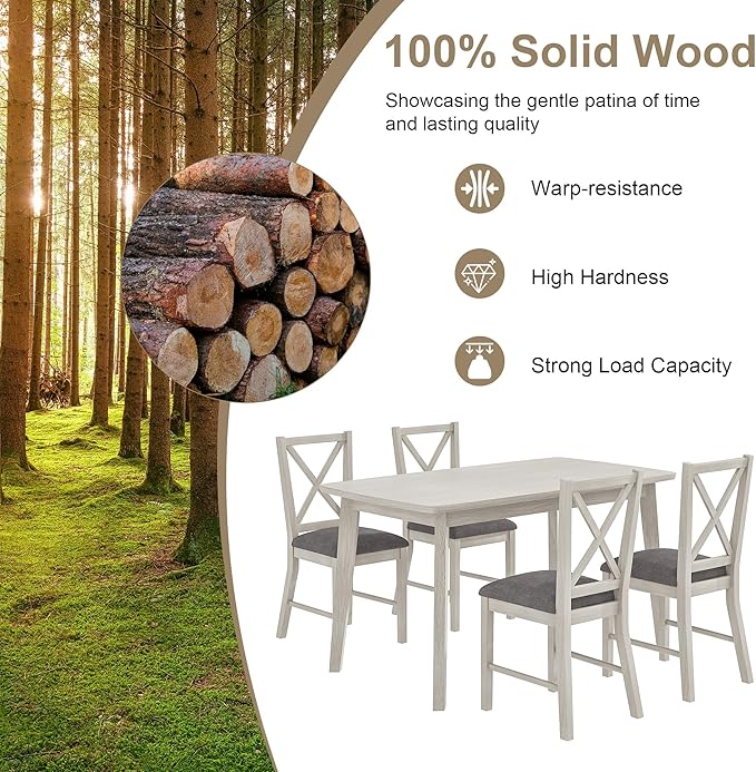47'' Solid Wood Dining Table for 4-6, Farmhouse Kitchen Table for Kitchen - Image 7