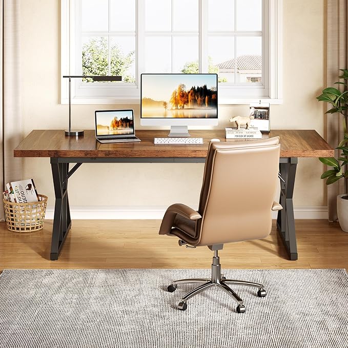 LITTLE TREE 70.8-Inch Office Desk, Wooden Executive Office Desk, Modern Work - Image 6