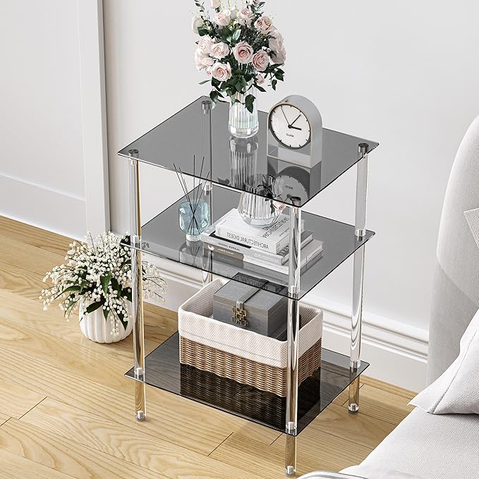 Tempered Glass Side Tables Set of 2 Acrylic End Table - Image 4