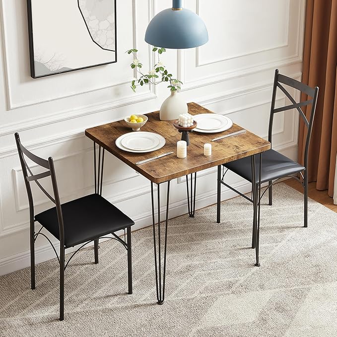 VECELO 3-Piece Dining Room Kitchen Table and Pu Cushion Chair Sets - Image 3