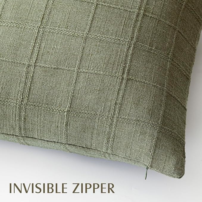 Foindtower Set of 2 Decorative Linen Check Throw Pillow Covers Neutral - Image 3