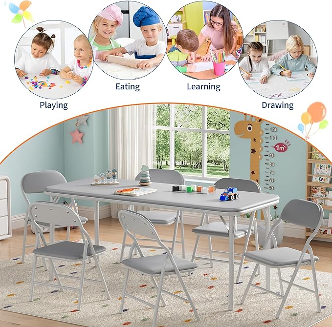 GarveeHome 7-Piece Kids Folding Table and Chairs Set, Toddlers Children's - Image 7