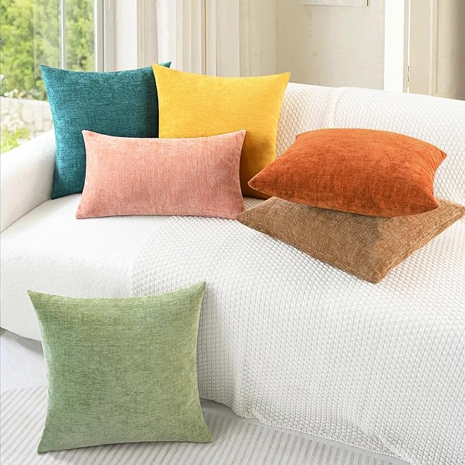 CaliTime Throw Pillow Covers Decorative 12 X 12 Inches Pack of 2 Cozy Chenille - Image 4