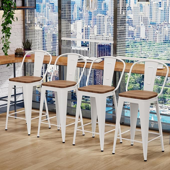 Changjie Furniture 24 Inches Metal Barstools Set of 4 Counter Height Bar Stools - Image 7