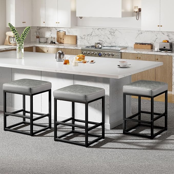 Counter Height Bar Stools Set of 3, Faux Leather Counter Stools - Image 7