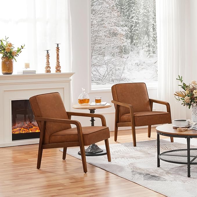 Yaheetech PU Leather Accent Chair, Mid-Century Modern Barrel Chair - Image 5
