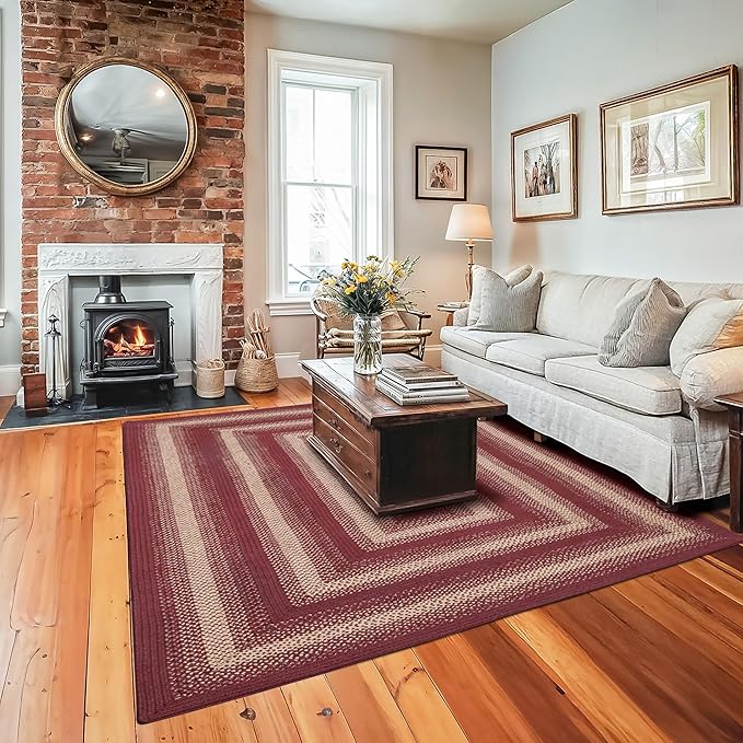 Autumn Maple Burgundy and Tan Braided Area Rug, 4x6' Rectangle by Homespice