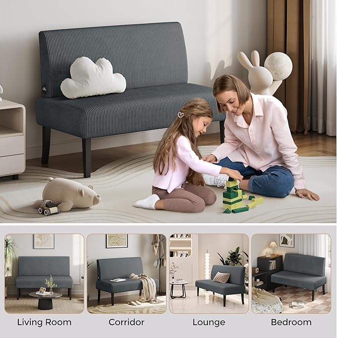 Yaheetech Small Comfy Sofa Mini Loveseat Couch 2-Seater Armless Sofa Chair - Image 7
