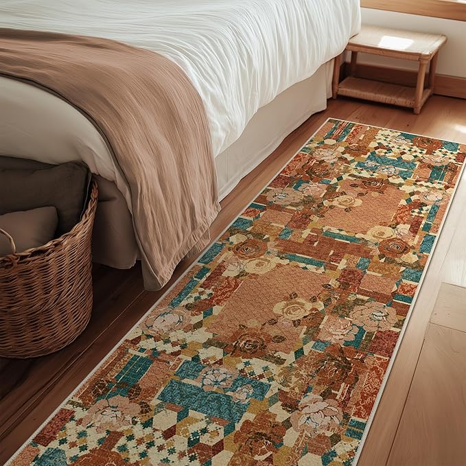 GENIMO Floral Runner Rug 2X6, Machine Washable Non Slip Vintage Patchwork by GENIMO