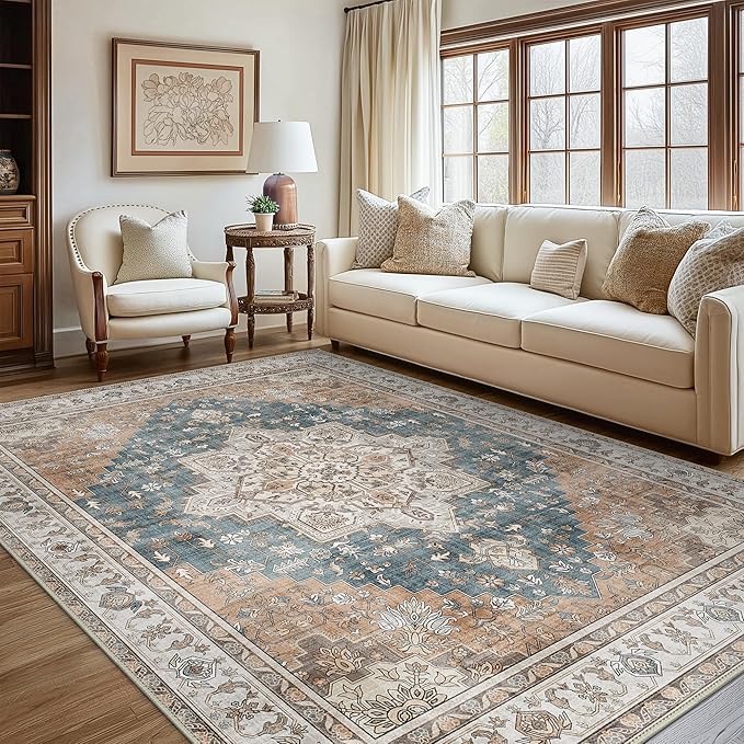 GENIMO 9x12 Area Rugs for Living Room, Non Slip Machine Washable Vintage Rugs - Image 2