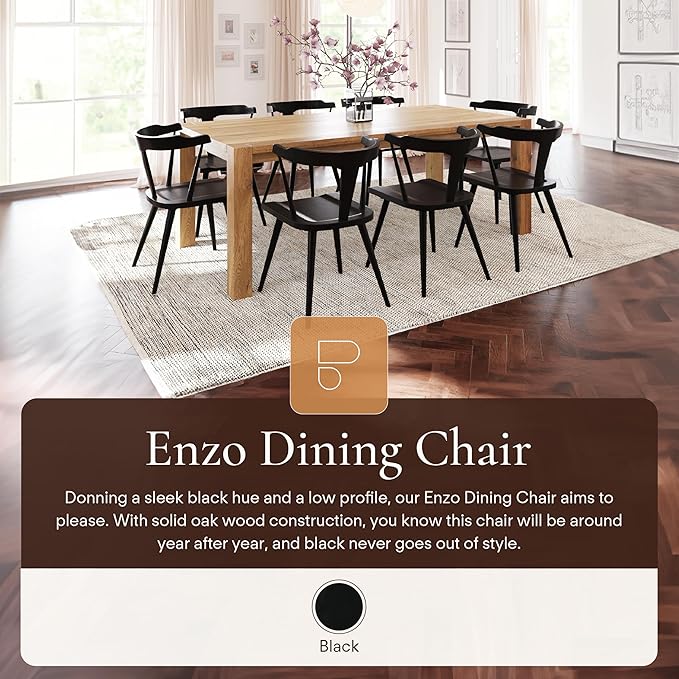 POLY & BARK Mid Century Modern Enzo Black Dining Chair – Solid Oak Wood Splat - Image 4