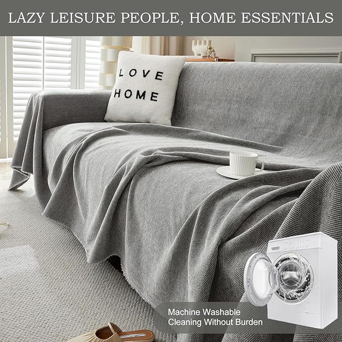 STACYPIK Chenille Sofa Cover for Dogs, Washable Dark Gray Couch Cover for Pets - Image 9