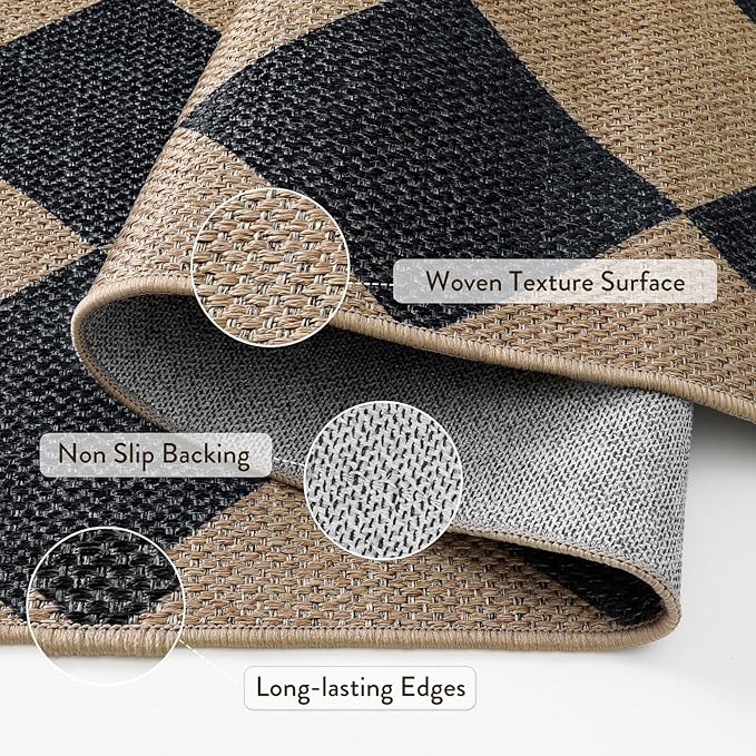 Lahome Checkered Round Rug 3ft, Circle Indoor Outdoor Entryway Patio Rug - Image 3