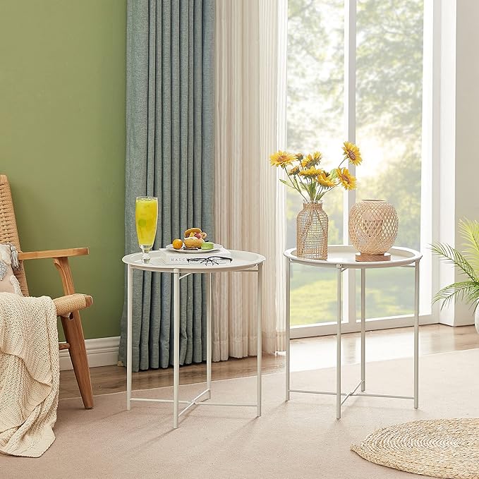 VECELO Side/End Table, Folding Round Metal Anti-Rust and Waterproof Outdoor or - Image 8
