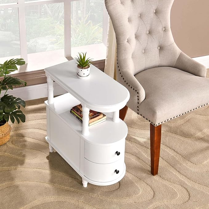 2 Set of Wood End Table with 2 Drawers and Storage Shelf, Narrow Sofa Side Table - Image 4