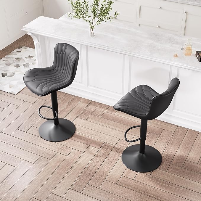 YOUNIKE Black Bar Stools Set of 2 Upholstered Modern Swivel Counter Height Bar - Image 6