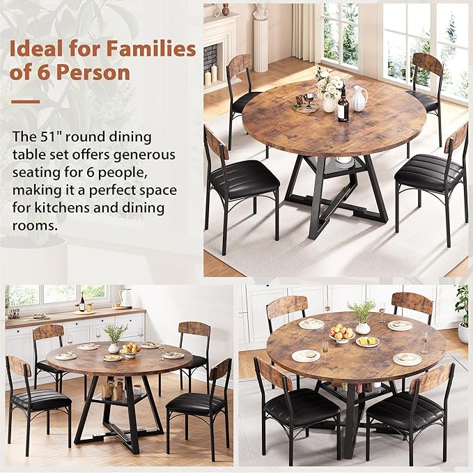 Round Dining Table Set for 6, Kitchen Table and Chairs for 4, Circle Table - Image 4