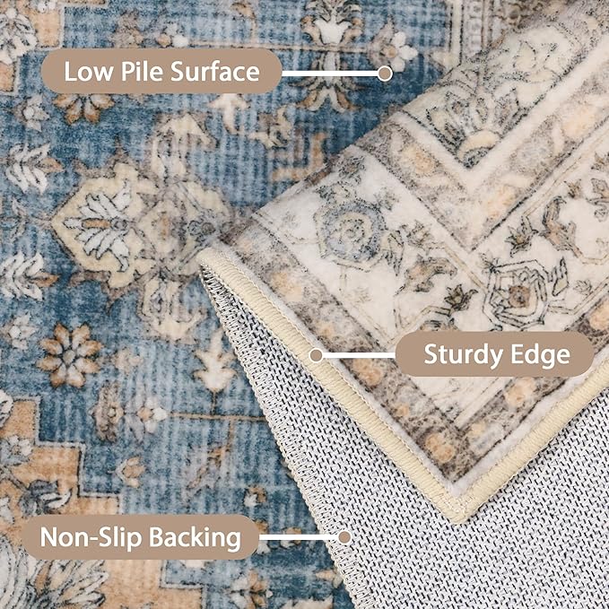 GENIMO 5x8 Area Rugs for Living Room, Machine Washable Low Pile Rugs, Chenille - Image 4