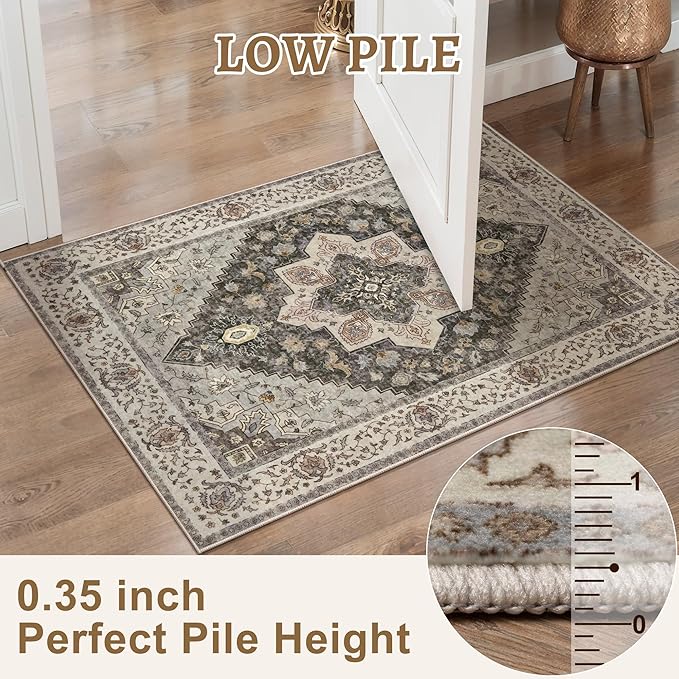 Tangsoo 2x3 Washable Rugs for Entryway, Vintage Non Slip Small Area Rug - Image 3