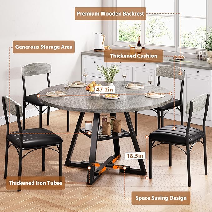Round Dining Table Set for 4, Kitchen Table and Chairs for 4, Circle Table - Image 4