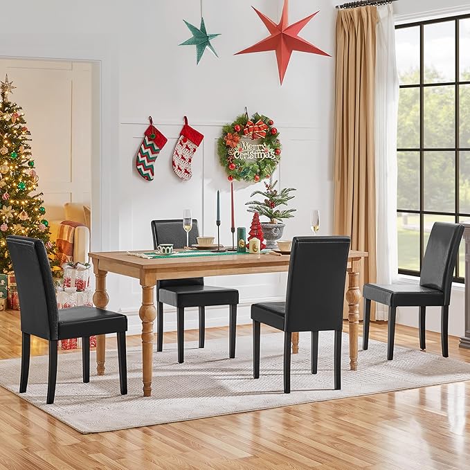 Yaheetech Dining Chairs Set of 4 PU Leather Upholstered Parsons Dining Chairs - Image 2