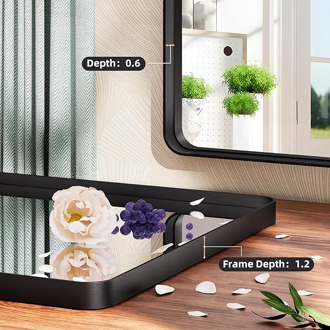Hasipu Black Bathroom Mirror 50x40 Inch Rounded Rectangle Vanity Mirror Metal - Image 5