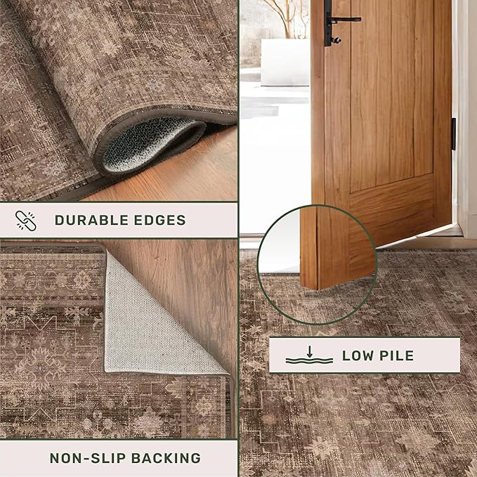 Brown Boho Washable 3x6 Large Kitchen Runner Rug, Indoor Entryway Home Office - Image 5
