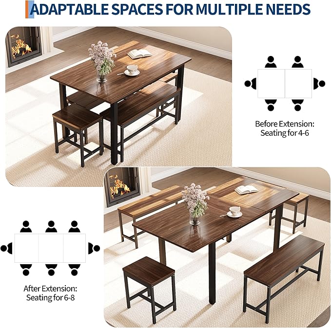 IDEALHOUSE 5-Piece Extendable Dining Table Set - Image 7