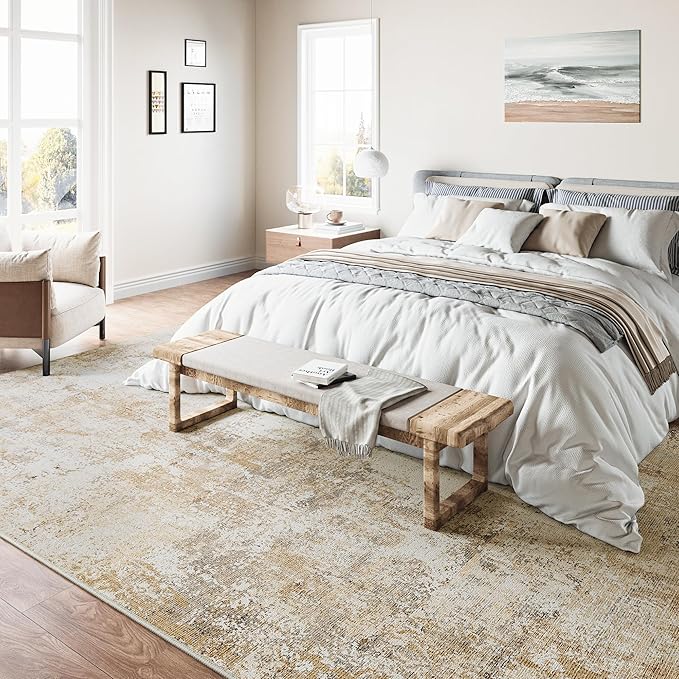6x9 Washable Area Rug Gold Grey Neutral Abstract Living Room Bedroom Large - Image 3