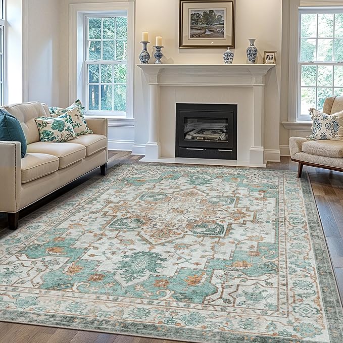 GENIMO 6x9 Area Rugs for Living Room, Machine Washable Non Slip Vintage Rugs by GENIMO