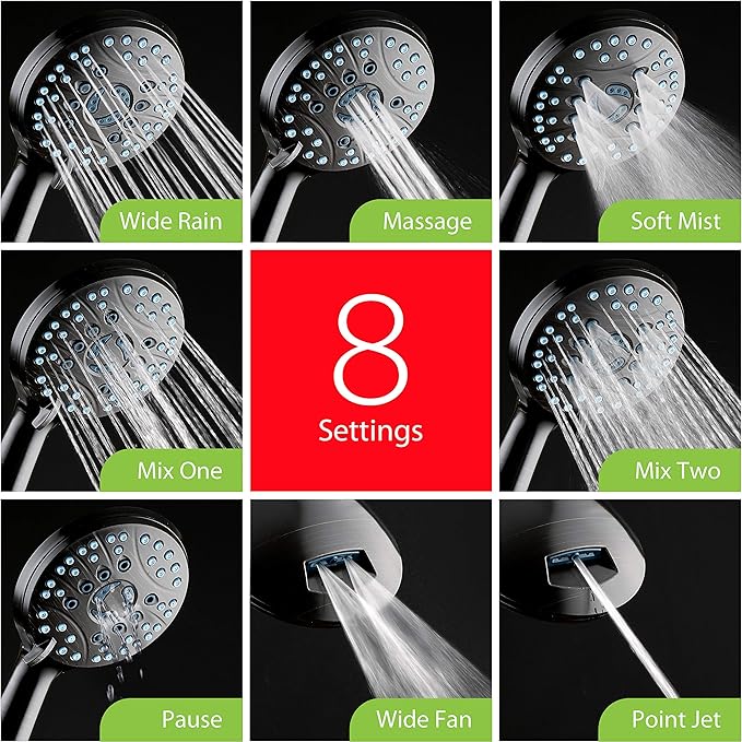 Hotel Spa AquaCare High Pressure 8-mode Handheld Shower Head, Anti-clog Nozzles - Image 4